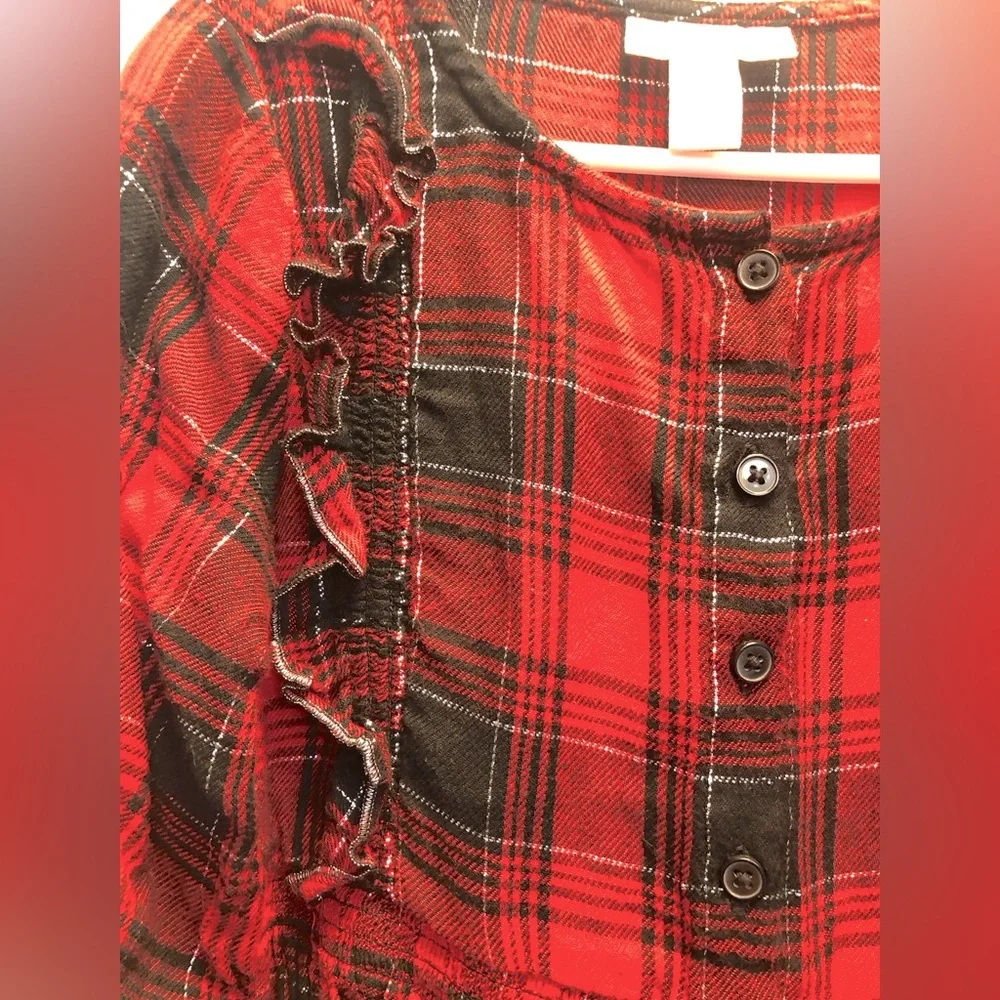 Cat & Jack long sleeve Buffalo plaid ruffle dress, XS (4/5) and S (6/6X) - Picture 3 of 8